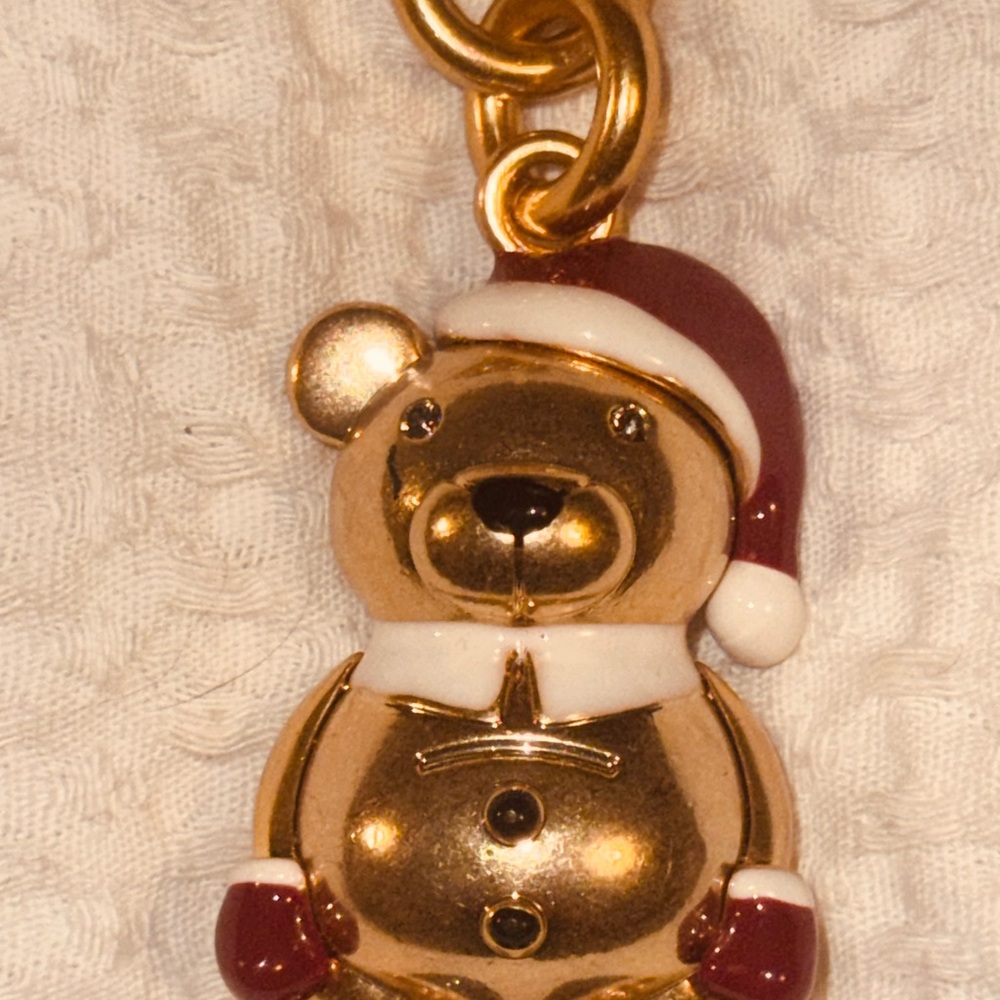 Coach Santa Bear Bag Charm /fob Keychain Gold Red Multi-Color C7099 NWT.